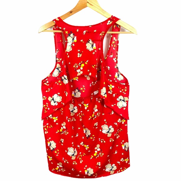 Studio Y Red Ruffle Floral Keyhole Back Chiffon Sleeveless Blouse Tank Top Red M - Picture 2 of 9